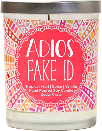 Adios Fake ID Scented Candle - 21st Birthday Gifts for Her, Finally Legal, R.I.P Fake ID, 21st Birthday Candles Gift idea for Women, Happy 21st Birthday for Women, Funny Birthday Gift Ideas