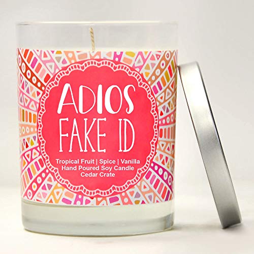 Adios Fake ID Scented Candle - 21st Birthday Gifts for Her, Finally Legal, R.I.P Fake ID, 21st Birthday Candles Gift idea for Women, Happy 21st Birthday for Women, Funny Birthday Gift Ideas