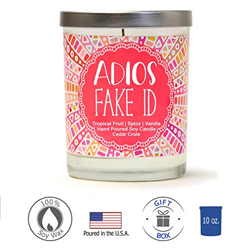 Adios Fake ID Scented Candle - 21st Birthday Gifts for Her, Finally Legal, R.I.P Fake ID, 21st Birthday Candles Gift idea for Women, Happy 21st Birthday for Women, Funny Birthday Gift Ideas