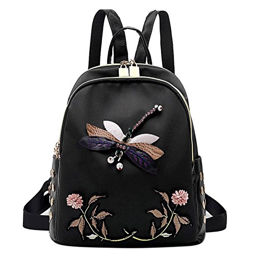 Eilova 3D Dragonfly Embroidery Backpack Floral Book Bag Satchel Purse Handbag