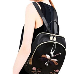 Eilova 3D Dragonfly Embroidery Backpack Floral Book Bag Satchel Purse Handbag