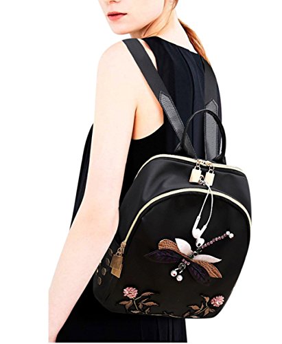 Eilova 3D Dragonfly Embroidery Backpack Floral Book Bag Satchel Purse Handbag