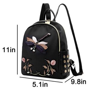 Eilova 3D Dragonfly Embroidery Backpack Floral Book Bag Satchel Purse Handbag