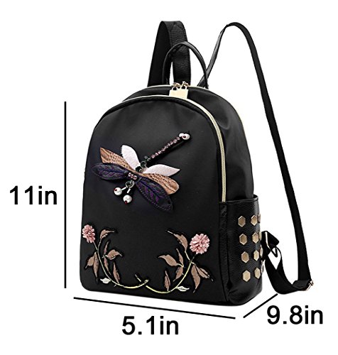 Eilova 3D Dragonfly Embroidery Backpack Floral Book Bag Satchel Purse Handbag