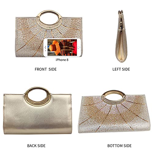 GESU Clutch Purses for Women Rhinestone Evening Bag Wedding Party Cocktail Purses Handbags,Gold.