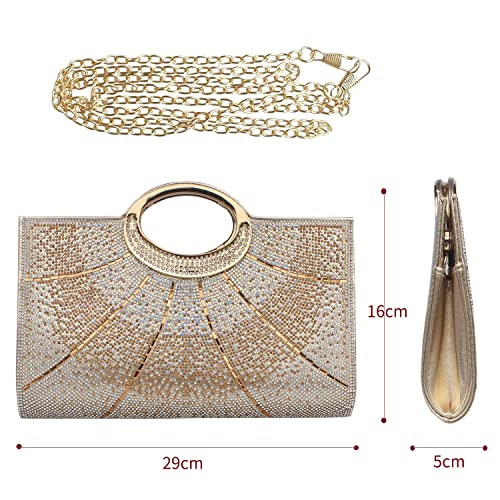 GESU Clutch Purses for Women Rhinestone Evening Bag Wedding Party Cocktail Purses Handbags,Gold.