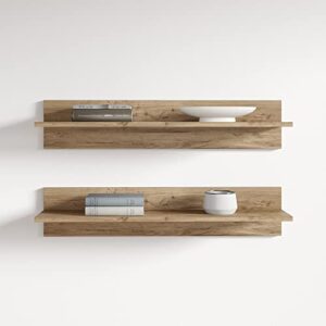 MEBLE FURNITURE & RUGS Fly Modular Wall Mounted Floating 2 Piece Shelf Set (Type-MX) (Oak)