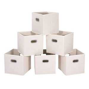 maidmax storage bins 12x12x12, for home organization and storage, toy storage cube, closet organizers and storage, with dual plastic handles, beige, set of 6