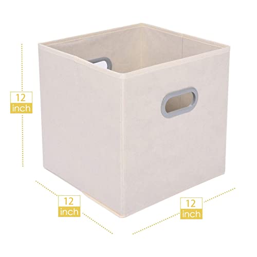 MaidMAX Storage Bins 12x12x12, for Home Organization and Storage, Toy Storage Cube, Closet Organizers and Storage, with Dual Plastic Handles, Beige, Set of 6