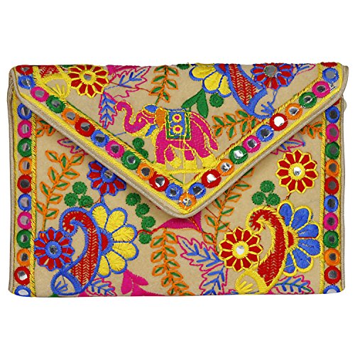 Elephant Printed- Jaipuri Art Sling Bag- Easy to Carry- Zipper Closure and Fold over Clutch Purse with Long Strap