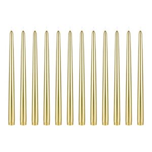 mega candles 12 pcs unscented gold taper candle, hand poured wax candles 12 inch x 7/8 inch, home décor, wedding receptions, baby showers, birthdays, celebrations, party favors & more