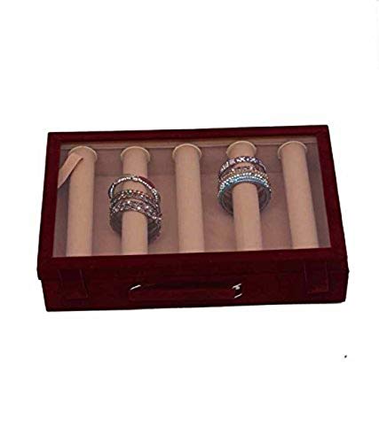 Kuber Industries 5 Rods Transparent Bangle Organizer Box Velvet Coated Jewelry Storage