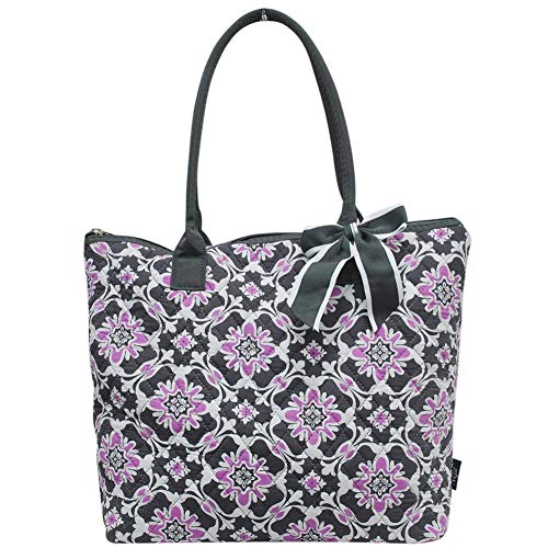 Ngil Quilted Cotton Medium Tote Bag 2018 Spring Collection (Purple Quatro Vine Grey)