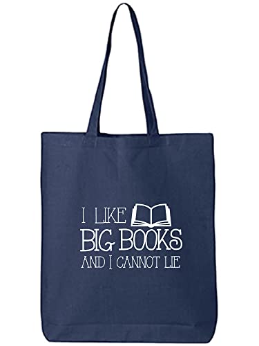 I Like Big Books and I Cannot Lie Cotton Canvas Tote Bag in Navy - One Size