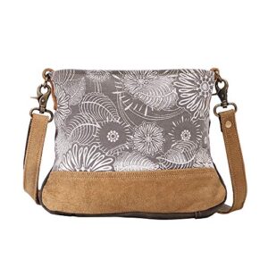 myra bag saplings upcycled canvas & leather shoulder bag s-1469
