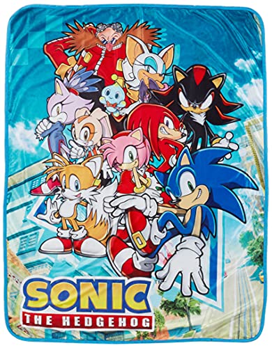 Great Eastern Entertainment Sonic The Hedgehog- Big Group Sublimation Throw Blanket 46" x 60"