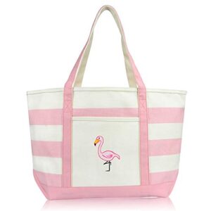 dalix flamingo striped canvas tote bag premium cotton in pink