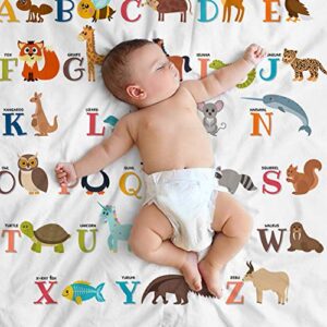 Mugod Zoo Alphabet Throw Blanket Cute Zoo Alphabet with Different Animals in Cartoon Style Decorative Soft Warm Cozy Flannel Plush Throws Blankets for Baby Toddler Dog Cat 30 X 40 Inch