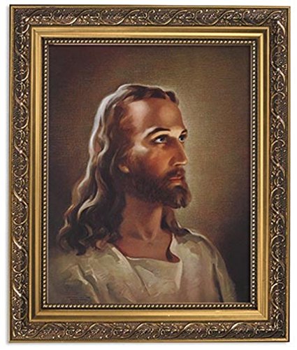 Gerffert Collection Sallman Head of Christ Catholic Framed Portrait Print, 13 Inch (Ornate Gold Tone Finish Frame)