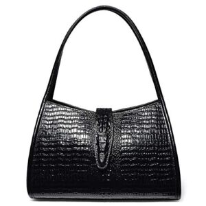 pijushi designer shoulder purses crocodile handbags for women leather hobo shoulder bags (68022 black)