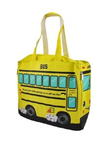 yellow school bus insulated canvas tote bag
