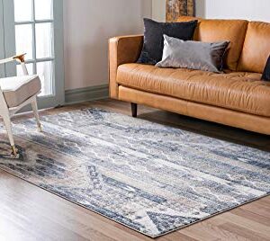 Unique Loom Portland Collection Southwestern Inspired Striped Tone Area Rug, 7 ft x 10 ft, Navy Blue/Tan