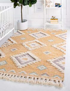 unique loom mesa collection geometric, natural fibers, southwestern, bohemian area rug (2′ 0 x 3′ 0 rectangular, yellow/ ivory)
