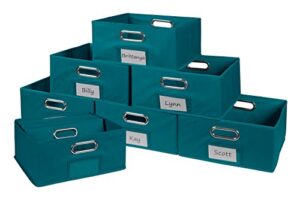 niche cubo set of 12 half-size foldable fabric storage bins with label holder- teal