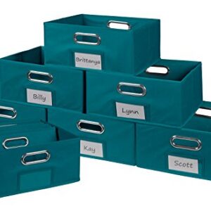 Niche Cubo Set of 12 Half-Size Foldable Fabric Storage Bins with Label Holder- Teal