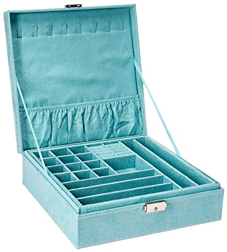 KLOUD City Two-Layer Jewelry Box Organizer Display Storage case with Lock (Blue)