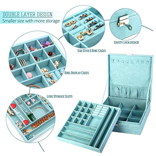 KLOUD City Two-Layer Jewelry Box Organizer Display Storage case with Lock (Blue)