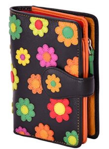 visconti spanish ds-82 womens floral multi colored bifold wallet daisy collec. – black multi, medium