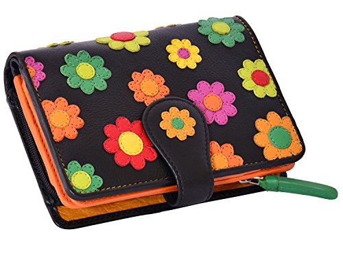 Visconti Spanish DS-82 Womens Floral Multi Colored Bifold Wallet DAISY COLLEC. - Black Multi, Medium