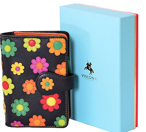 Visconti Spanish DS-82 Womens Floral Multi Colored Bifold Wallet DAISY COLLEC. - Black Multi, Medium