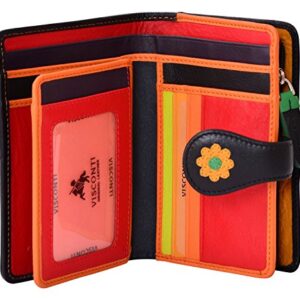 Visconti Spanish DS-82 Womens Floral Multi Colored Bifold Wallet DAISY COLLEC. - Black Multi, Medium