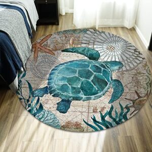 libaoge round area rugs 4 ft diameter indoor aloha mats sea turtle ocean animal nautical map soft living room bedroom unique carpet woman yoga mat home decor