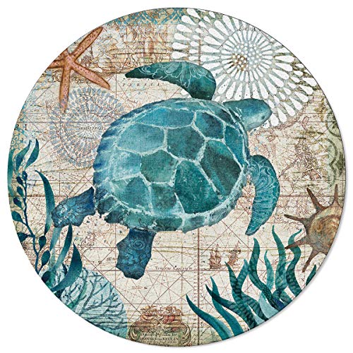 Libaoge Round Area Rugs 4 ft Diameter Indoor Aloha Mats Sea Turtle Ocean Animal Nautical Map Soft Living Room Bedroom Unique Carpet Woman Yoga Mat Home Decor