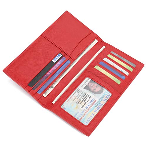 GintaXen Slim Leather ID/Credit Card Holder Long Wallet with RFID Blocking - Red