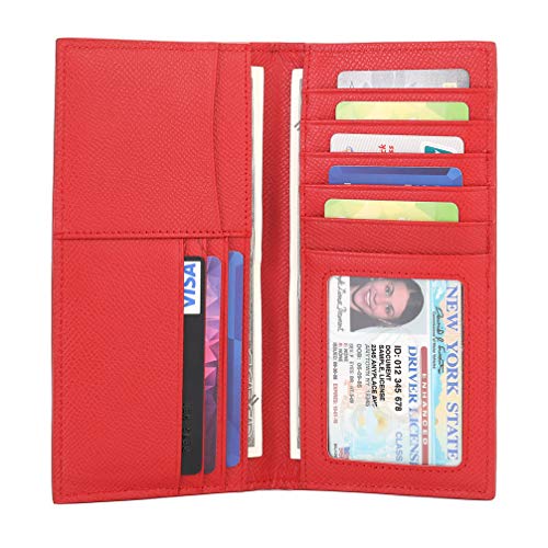 GintaXen Slim Leather ID/Credit Card Holder Long Wallet with RFID Blocking - Red