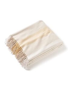 state cashmere multicolored throw blanket with decorative fringe – ultra soft striped accent blanket for couch, sofa & bed made with 100% inner mongolian cashmere – (eggshell/tan/marigold, 70″x50″)
