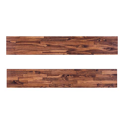 DAKODA LOVE 48" x 8" Butcher Block Solid Wood Floating Shelves | Premium Handmade Quality | Easy Hidden Bracket Wall Mount | Farmhouse Rustic Pine | Set of 2 (Bourbon)