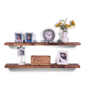 DAKODA LOVE 48" x 8" Butcher Block Solid Wood Floating Shelves | Premium Handmade Quality | Easy Hidden Bracket Wall Mount | Farmhouse Rustic Pine | Set of 2 (Bourbon)