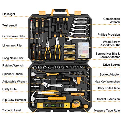 DEKOPRO 208 Piece Tool Set,General Household Hand Tool Kit, Auto Repair Tool Box with Plastic Toolbox Storage Case