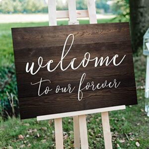 j.dxhy welcome to our forever sign, rustic wooden welcome wedding sign, brown, 18″x12″