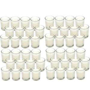 hosley 48 pack ivory unscented clear glass filled votive candles. hand poured wax candle ideal gifts for aromatherapy spa weddings birthdays holidays party (warm white)