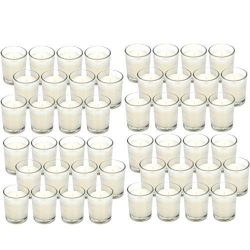 Hosley 48 Pack Ivory Unscented Clear Glass Filled Votive Candles. Hand Poured Wax Candle Ideal Gifts for Aromatherapy Spa Weddings Birthdays Holidays Party (Warm White)