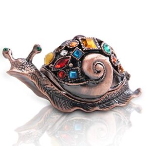 yu feng crystals bejeweled trinket box hand-painted brown snail animal figurine hinged jewelry box collectible for women