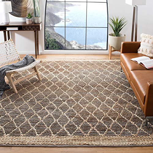 SAFAVIEH Natural Fiber Collection 9' x 12' Grey NF951F Handmade Boho Moroccan Trellis Jute Area Rug