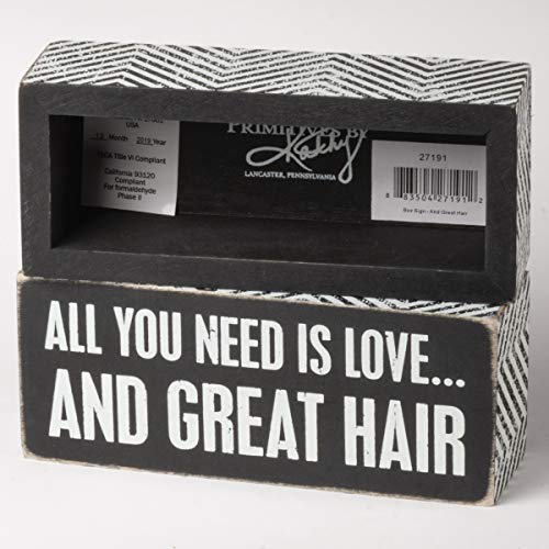 Primitives by Kathy Chevron Trimmed Box Sign, 6" x 2.5", All You Need is Love.and Hair