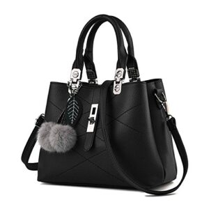 mn&sue women top handle satchel leather handbag shoulder bag lady tote purse with strap